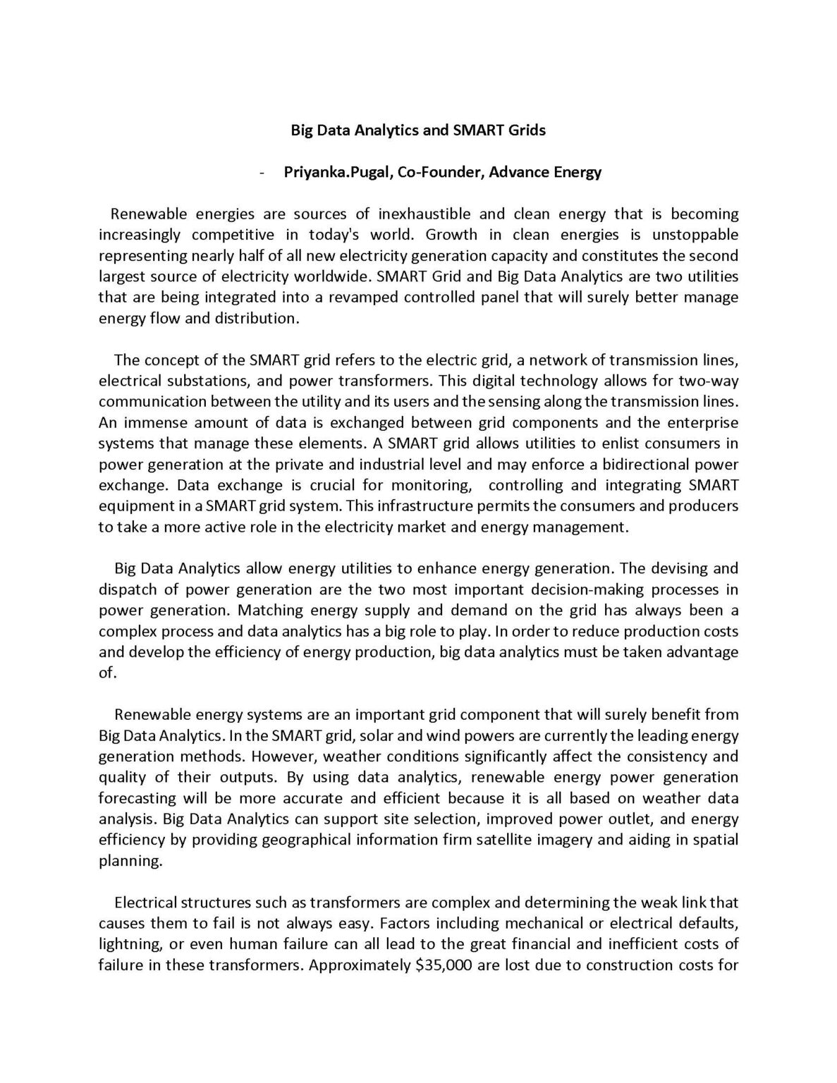 Big Data Analytics and SMART Grids – By Priyanka.Pugal, Co-Founder ...