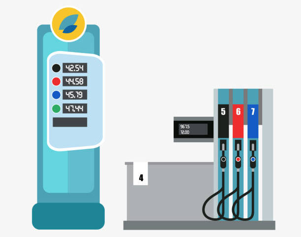 Modern gasoline column. Refueling. Vector illustration in the style of Flat.